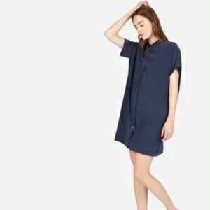 Everlane 100% Cotton Navy Blue Button Down Shirt Dress, size 12